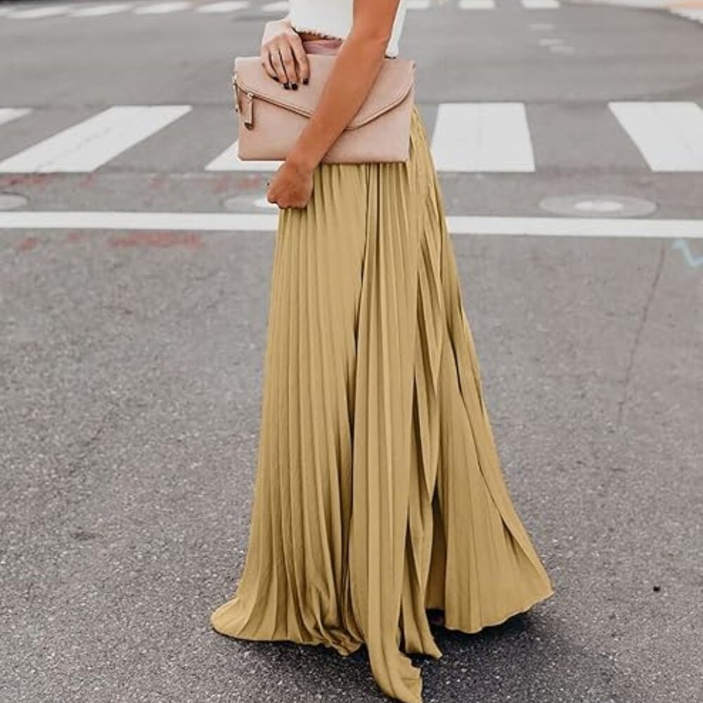 ebossy Women's High Waist Flowy Pleated Chiffon Maxi Skirt - Picture 4 of 4
